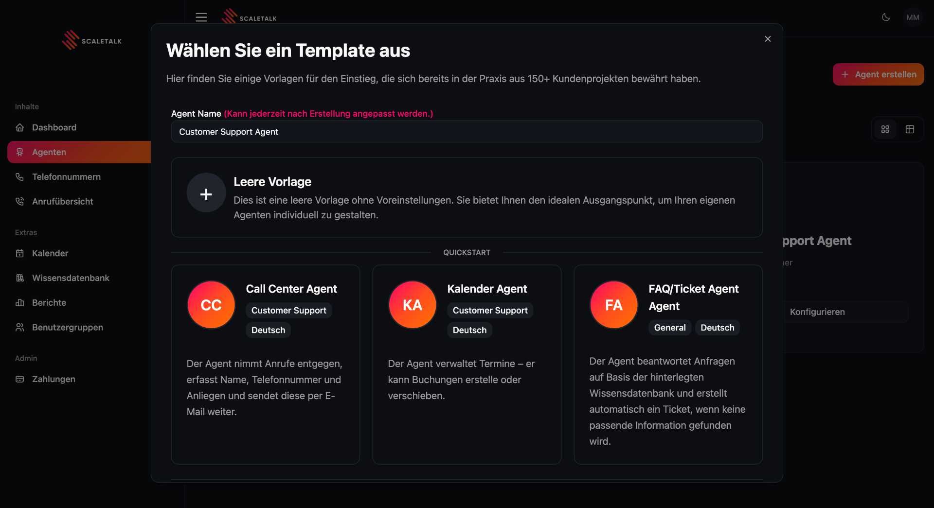 ScaleTalk Setup Schritt 1: Vorlage auswählen